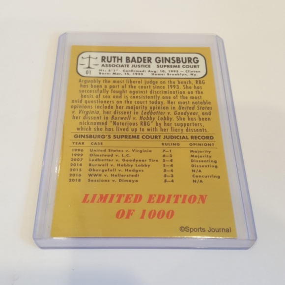 Ruth Bader Ginsburg Sports Journal trading card - Picture 2 of 2
